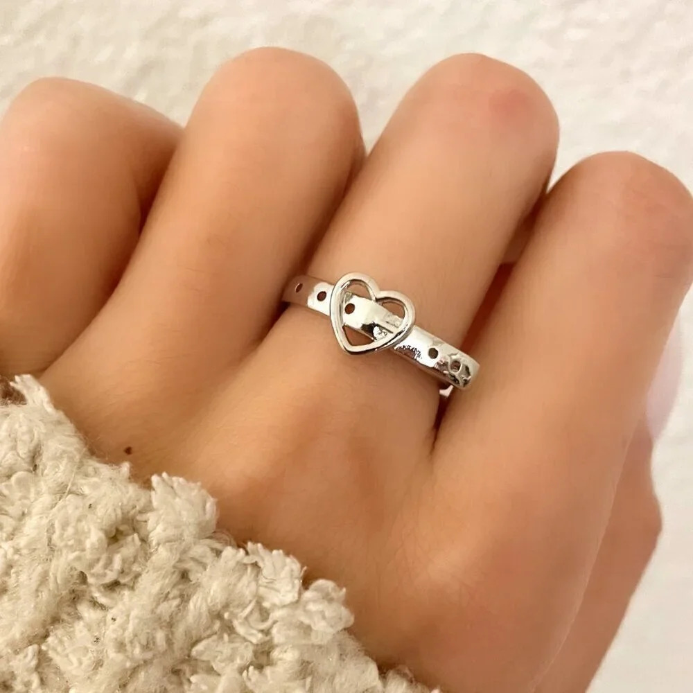 925 Sterling Silver Dainty Thin Belt Buckle Ring Belt Ring Minimalist Ring
